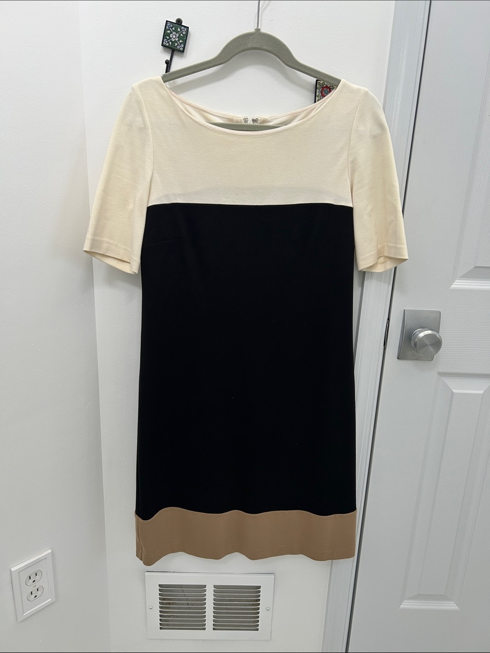 White House Black Market Black, Cream & Tan Colorblock Midi Dress
